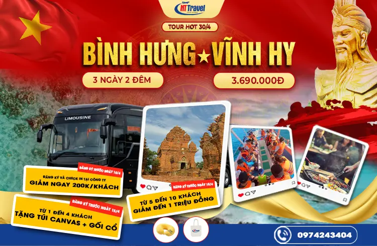 Tour Bình Hưng Vĩnh Hy 3 Ngày 2 Đêm Lễ 30/4 | Bao Gồm Tàu Đáy Kính – BBQ Hải Sản