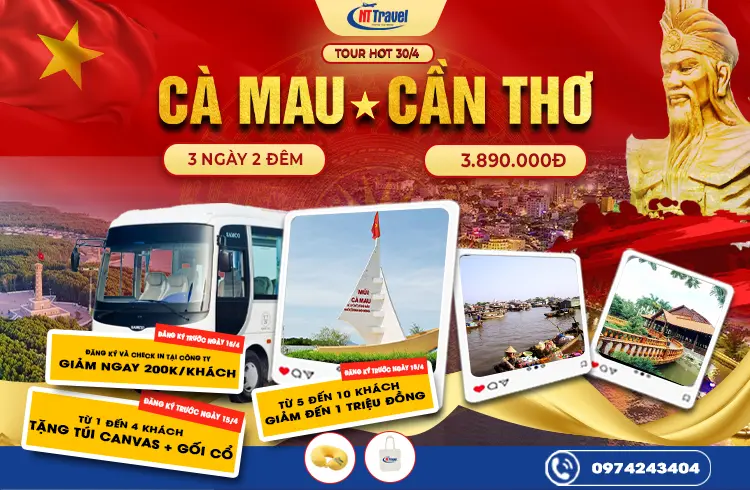 Tour Cần Thơ Cà Mau 3 Ngày 2 Đêm Lễ 30/4 - 1/5 | Check-in Điểm Cực nam Tổ Quốc - Khám Phá Chợ Nổi Cái Răng Nổi Tiếng Nhất Miền Tây