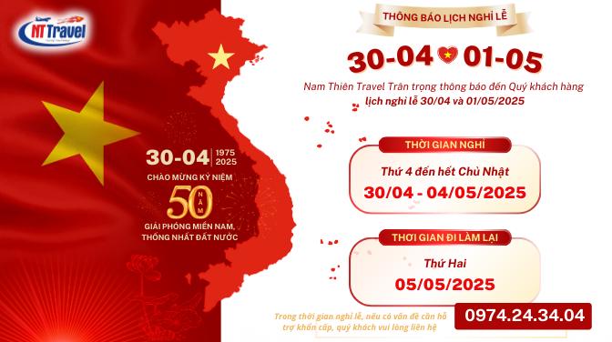 Nam Thiên Travel Thông Báo Lịch Nghỉ Lễ 30-4 - 1-5 Năm 2025