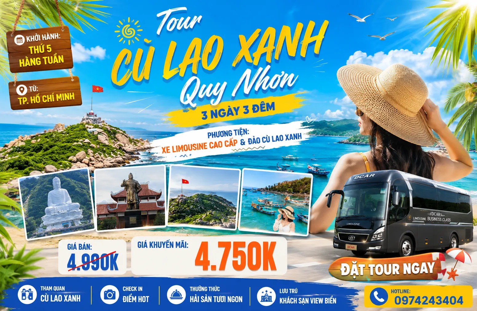 Tour Cù Lao Xanh Quy Nhơn 3N3Đ | Xe Limousine – Kỳ Co – Eo Gió